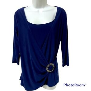 Jason Maxwell Wrap Blouse Cobalt Blue 3/4 sleeves L